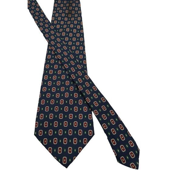 Beautiful Necktie Carroll & Co Navy Blue Yellow Red Green Diamonds Geometric GUC - Picture 3 of 6